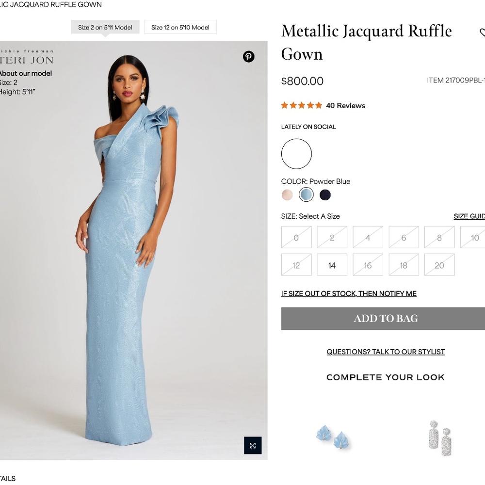 Rickie Freeman Teri Jon Metallic Jacquard Ruffle Gown